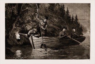 LOBSTER SPEARING BY TORCHLIGHT IN CANADA, 1881