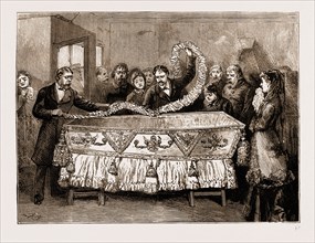 THE ASSASSINATION OF CZAR ALEXANDER II. OF RUSSIA, 1881: DECORATING THE IMPERIAL COFFIN