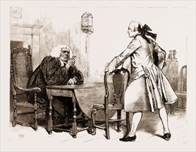 THE CHAPLIAN OF THE FLEET, DRAWN BY CHARLES GREEN, 1881; He sat down in his wooden arm-chair, and