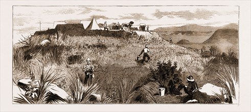 THE REVOLT IN THE TRANSVAAL, SOUTH AFRICA, CAMP SKETCHES: FORT EAGLE'S NEST, BIGGARSBERG RANGE,