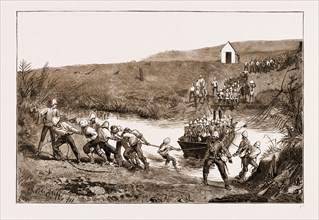 THE REVOLT IN THE TRANSVAAL, SOUTH AFRICA, 1881: BRITISH TROOPS CROSSING A RIVER