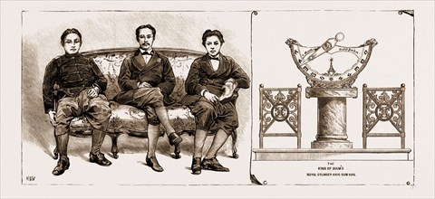 THE KING OF SIAM AND TWO OF HIS BROTHERS, NEW SUNDIAL CONSTRUCTED FOR THE KING, THAILAND, 1881