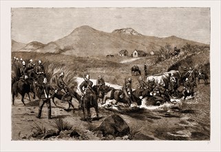 THE REVOLT IN THE TRANSVAAL, SOUTH AFRICA, 1881: MAJOR BARROW'S MOUNTED INFANTRY CROSSING THE