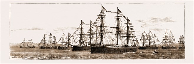 BRITISH AND FOREIGN SHIPS OF WAR IN THE BAY CELEBRATING HER MAJESTY'S BIRTHDAY, 1881