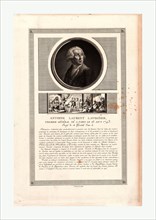 Head-and-shoulders portrait of French chemist, Antoine Laurent Lavoisier. Vignette below portrait