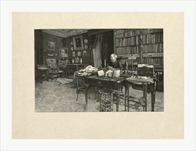 Gaston Tissandier, French balloonist, seated at a desk in his study by H. Thiriat.