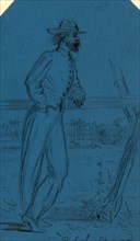 Rebel guard, between 1860 and 1865, drawing on blue paper pencil, 11.0 x 6.3 cm. (sheet),