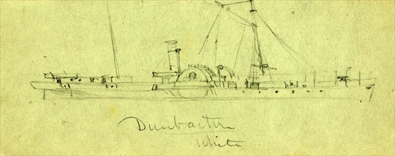 Steamship Dunbarton, between 1860 and 1865, drawing on blue-green paper pencil, 6.7 x 17.3 cm.