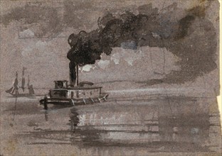 Two steamships, 1860-1865, by Alfred R Waud, 1828-1891, an american artist famous for his American
