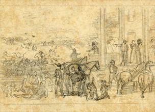 Military encampment at plantation house, 1864, drawing, 1862-1865, by Alfred R Waud, 1828-1891, an