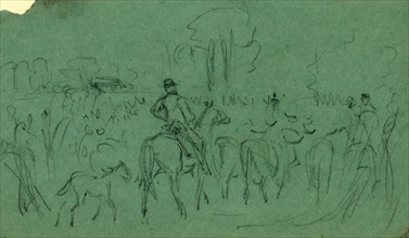 Driving in cows, 1860-1865, drawing, 1862-1865, by Alfred R Waud, 1828-1891, an american artist
