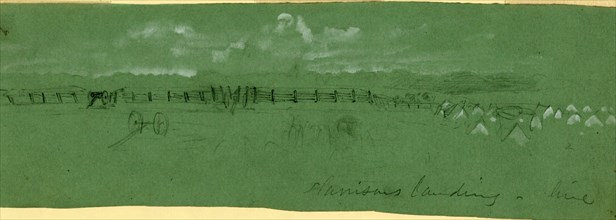 Harrisons landing-line, 1862 July-August, drawing, 1862-1865, by Alfred R Waud, 1828-1891, an