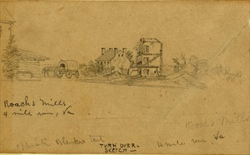 Roachs Mills. 4 mile run Va,  1861-1863, drawing, 1862-1865, by Alfred R Waud, 1828-1891, an