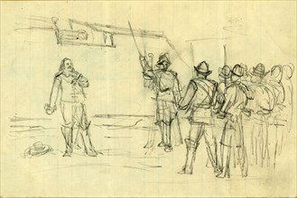 Scene with conquistadors, 1860-1865, drawing, 1862-1865, by Alfred R Waud, 1828-1891, an american