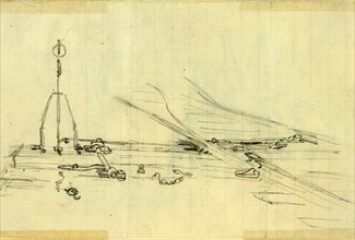 Switch on a railroad track, 1860-1865, drawing, 1862-1865, by Alfred R Waud, 1828-1891, an american