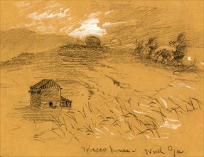 Tobacco house. North Ga, 1860-1865, drawing, 1862-1865, by Alfred R Waud, 1828-1891, an american