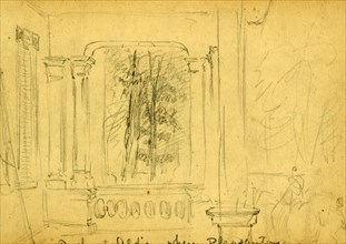 Porch at Aldie, where Pleasontons staff slept, 1863 June 17, drawing, 1862-1865, by Alfred R Waud,