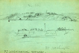 Ft. Washington, Potomac, 1860-1865, drawing, 1862-1865, by Alfred R Waud, 1828-1891, an american