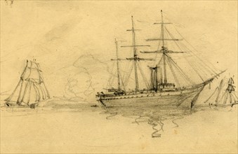 Three ships at sea, 1860-1865, drawing, 1862-1865, by Alfred R Waud, 1828-1891, an american artist