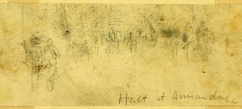 Halt at Annandale, 1863 ca. October, drawing on white paper : pencil ; 7.1 x 17.5 cm. (sheet),