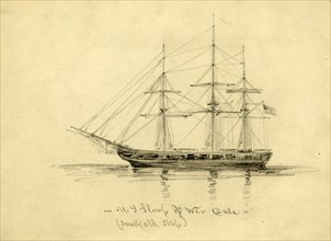 U.S. Sloop of War Dale, between 1860 and 1865, drawing on white paper pencil, 11 x 15.5 cm.