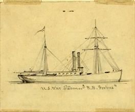 U.S. War Steamer R.B. Forbes, between 1860 and 1865, drawing on cream paper pencil, 8.4 x 10.4 cm.