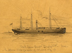 U.S. Gun Boat Daylight, between 1860 and 1865, drawing on brown paper pencil, 10.2 x 14 cm.