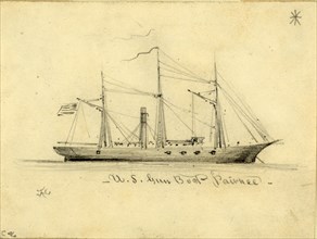 U.S. Gun Boat Pawnee, between 1860 and 1865, drawing on white paper pencil, 7.6 x 10.3 cm (sheet),
