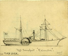 U.S. Transport Cahawba, between 1860 and 1865, drawing on cream paper pencil, 8.3 x 10.4 cm.