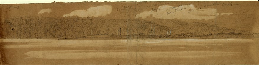 Captured schooners Fairfax and Mary Virginia in Quantico Creek, between 1860 and 1865, drawing on