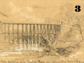 R.R. bridge over Cedar Run in Warrenton Junction, between 1860 and 1865, drawing on tan paper