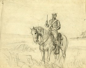 Soldier on horse, between 1860 and 1865, drawing on white card pencil, 19.4 x 30.4 cm. (sheet),