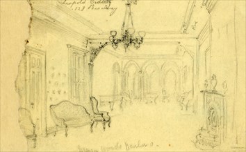 Mayor Woods parlor, between 1860 and 1865, drawing on cream paper pencil 17.5 x 25.6 cm. (sheet),
