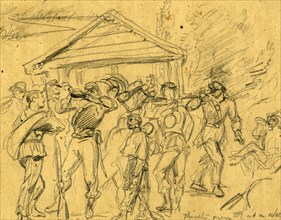 Thirsty men at a well, 1860-1865, drawing, 1862-1865, by Alfred R Waud, 1828-1891, an american