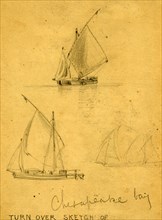 Three sailboats on Chesapeake Bay, between 1860 and 1865, drawing on cream paper pencil, 13.7 x 9.8