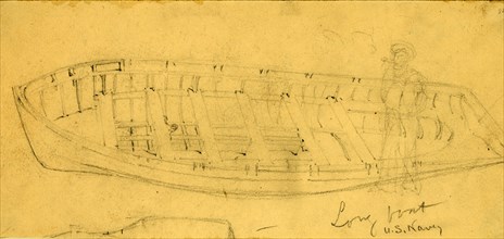 Long boat, U.S. Navy, between 1860 and 1865, drawing on cream paper pencil, 11.0 x 25.2 cm.