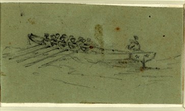 Longboat, between 1860 and 1865, drawing on olive paper pencil, 3.1 x 5.8 cm. (sheet),  1862-1865,