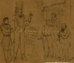 Cartoon showing Uncle Sam and General McClellan standing before a playbill which reads: Every day