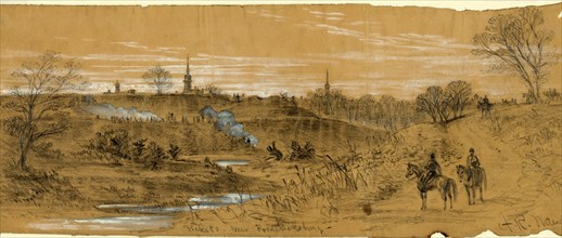 Pickets near Fredericksburg, 1862 ca. December, drawing on tan paper pencil and Chinese white, 12.3
