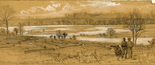 Skinkers Neck on the Rappanhannock below Fredericksburg, VA, 1862 ca. December, drawing on tan