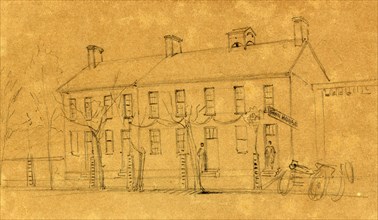 The Owen's House, Wash. D, 1865, assassination of Lincoln, drawing, 1862-1865, by Alfred R Waud,
