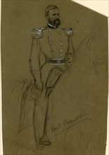 Genl. Franklin, between 1861 and 1865, drawing on olive paper pencil and Chinese white, 19.6 x 13.0
