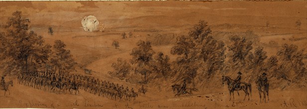 Explosion of a rebel limber at the battle near Middleburg June 21st, 1863 June 21,  drawing on