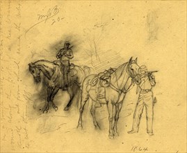 Two cavalrymen, 1864, drawing on tan paper pencil, 26.0 x 21.0 cm. (sheet), 1862-1865, by Alfred R
