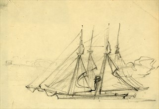Two sailing ships, between 1860 and 1865, drawing on cream paper pencil, 7.2 x 10.8 cm. (sheet),