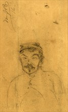 Bust-length portrait of a soldier, between 1860 and 1865, drawing on light brown paper pencil and
