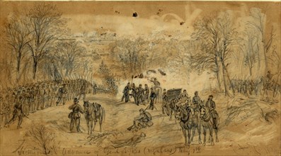 Victorious Advance of Genl. Sykes (regulars) May 1st 1863, drawing, 1862-1865, by Alfred R Waud,