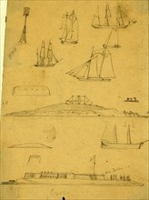Sketches of ships and forts, 1860-1865, drawing, 1862-1865, by Alfred R Waud, 1828-1891, an