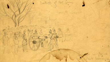 Salute of 161 guns, 1861, drawing on cream paper pencil, 11.5 x 21.0 cm. (sheet), 1862-1865, by
