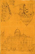 Illinois statehouse, Springfield, Ill, with details showing draped bunting on dome, 1865 May,